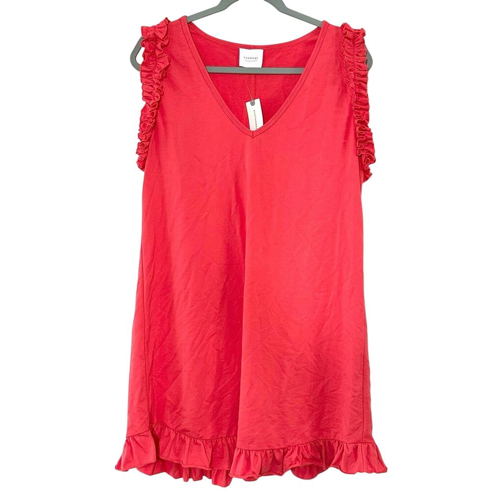 Sundays Anthropologie Shawn Mini Dress Coral Pink Ruffles V-Neck Sz Large - NWT